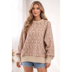 Samband of Iceland Vintage 100% Wool Geometric Sweater Women M Grandmacore Retro